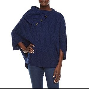 St. John’s Bay Poncho Sweater Navy Cable Knit Chunky